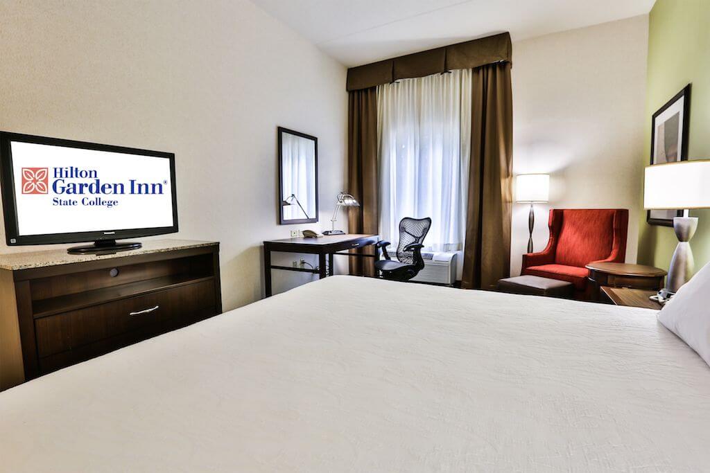 Hilton room with logo